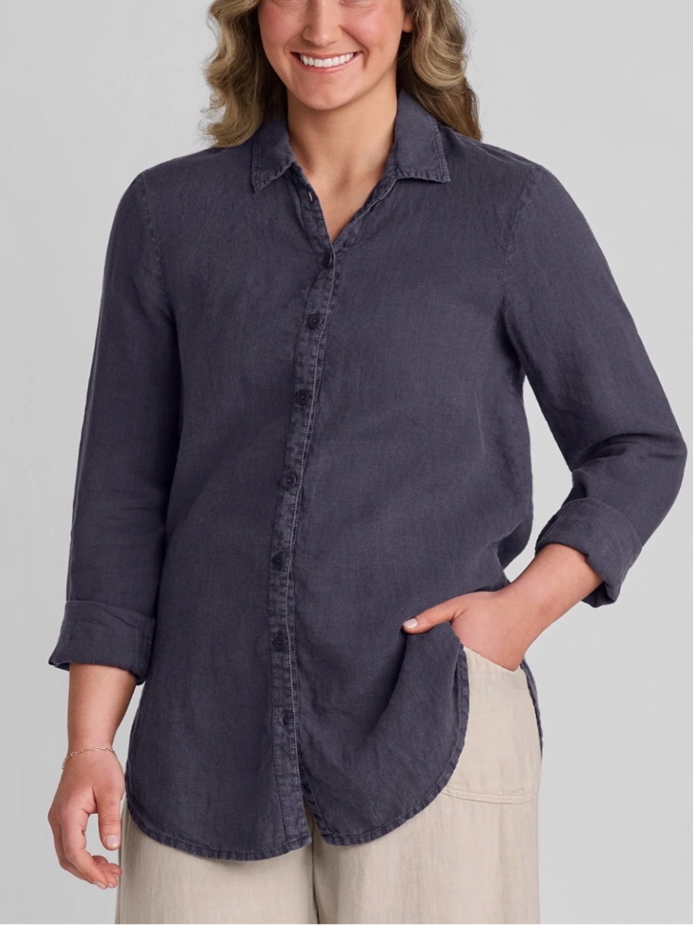 Stateside Navy Button-Down Linen Shirt